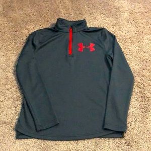 Under Armour Gray/Black Quarter Zip Jacket Red UA logo Long Sleeve Boy’s Medium